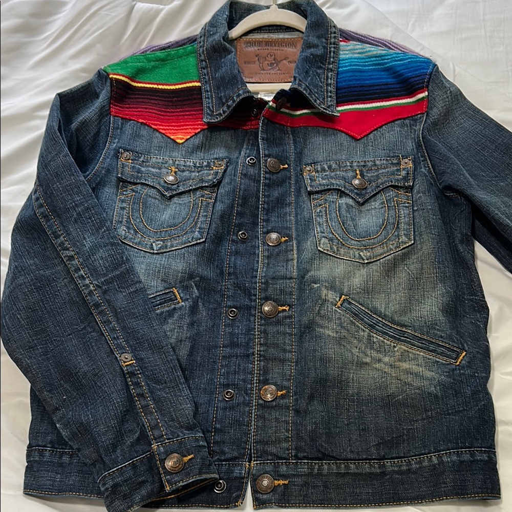 Men's Denim Jacket with Multicolor Accents